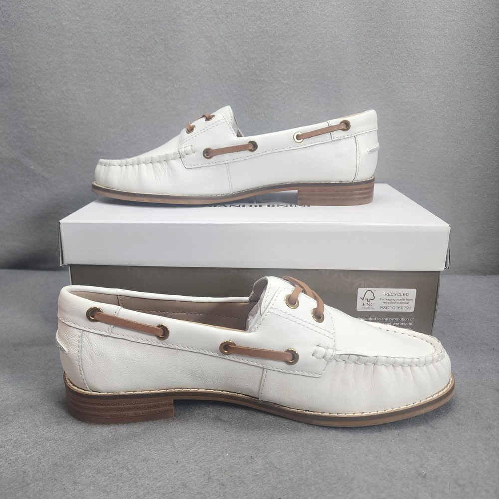 Giani Bernini Lylaal Boat Shoes White Leather Nautical Loafers Womens 8M